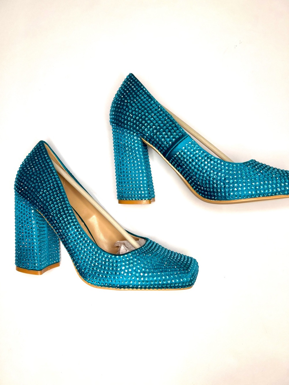 Cape Robbin Turquoise Crystal Block Heel Pumps - Picture 4 of 12
